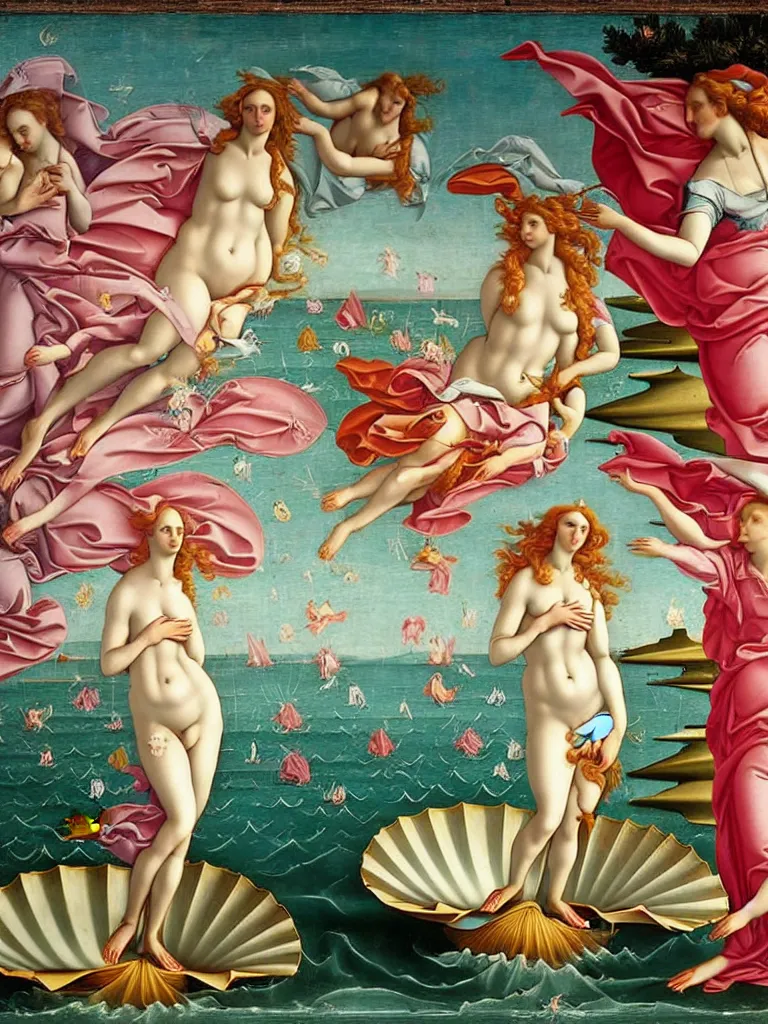 Image similar to the birth of venus, renaissance, highly detailed