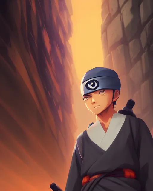 Image similar to happy boy in hidden leaf village ninja, medium shot close up, details, sharp focus, illustration, by jordan grimmer and greg rutkowski, trending artstation, pixiv, digital art