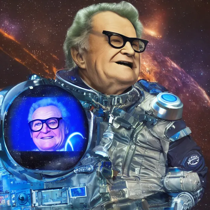 prompthunt: a sci - fi hologram of harry caray in space, universe