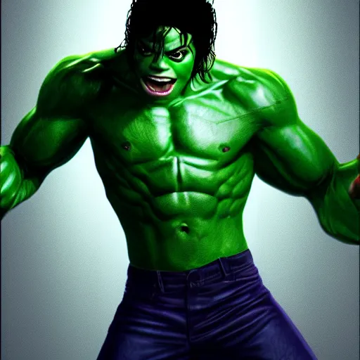 Image similar to a photo of michael jackson as the incredible hulk, hyperdetailed, artstation, digital art, photorealism, accurate, 8k,