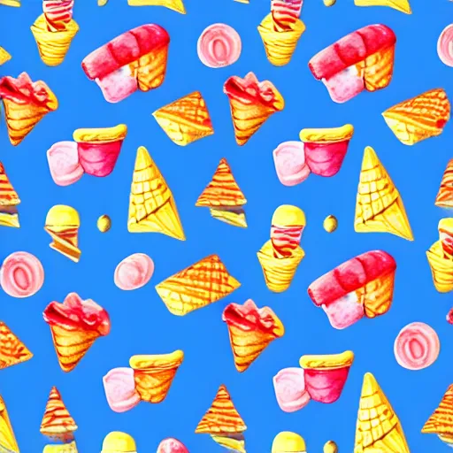 Image similar to repeating pattern seamless. watercolor. icecream, cone, candy minimalism