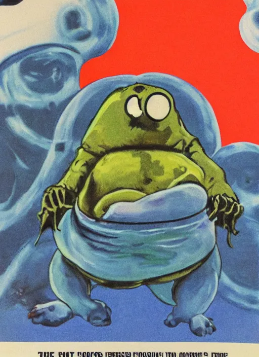 Image similar to giant tardigrade retro japanese monster slimy harness, poster, painting, 7 0 s vintage art