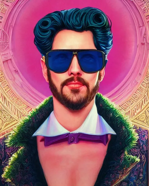 Prompt: outrun portrait of glamor shakespeare in sunglasses, theater background | highly detailed | very intricate | professional model | cinematic lighting | painted by donato giancola and mandy jurgens and charlie bowater | bold colors, artdeco, art deco vaporwave anime aesthestic, 8 0's nostalgia | featured on artstation