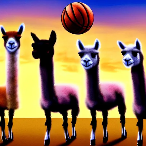 Image similar to picture of llamas playing basketball, photoshop, digital art, photorealistic