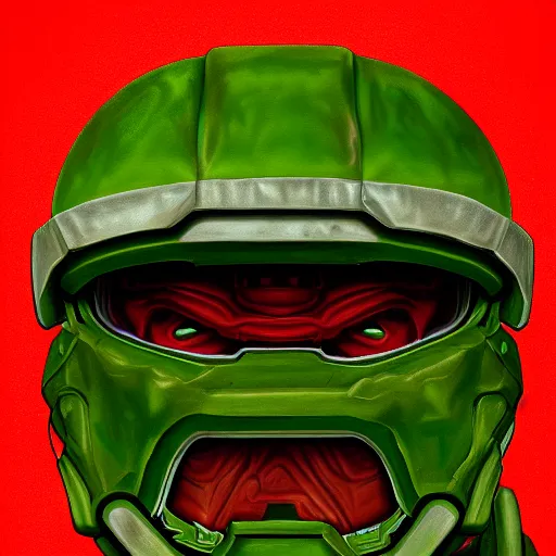 Image similar to portrait of doomguy, highly detailed, centered, digital painting