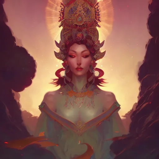 Prompt: a beautiful portrait of a beautiful deity, westword concept art by pete mohrbacher and guweiz and ilya kuvshinov, digital art, highly detailed, intricate, sharp focus, trending on artstation hq, deviantart, unreal engine 5, 4 k uhd image