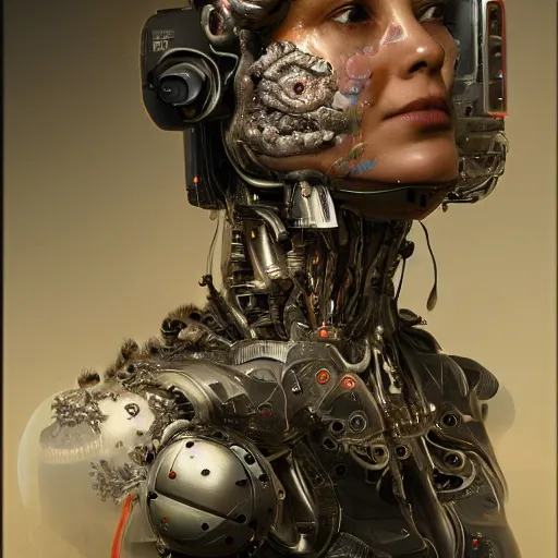 Image similar to ultra detailed, 4 k portrait of a cyborg by rachel ruysch