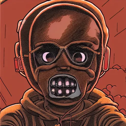 Prompt: a dark brown humanoid, hyper detailed, in the style of katsuhiro otomo and and katsuhiro otomo and katsuhiro otomo, selfie