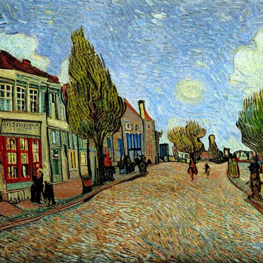 Image similar to a painting of schiedam in the style of van gogh