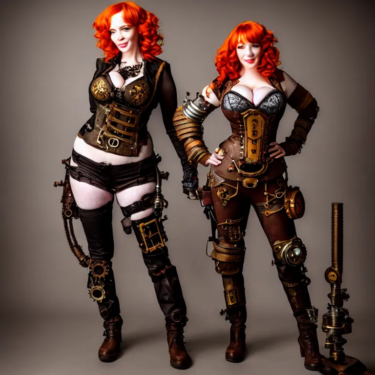 Image similar to full body photograph of christina hendricks as a steampunk warrior. extremely detailed. dslr. 8 5 mm.