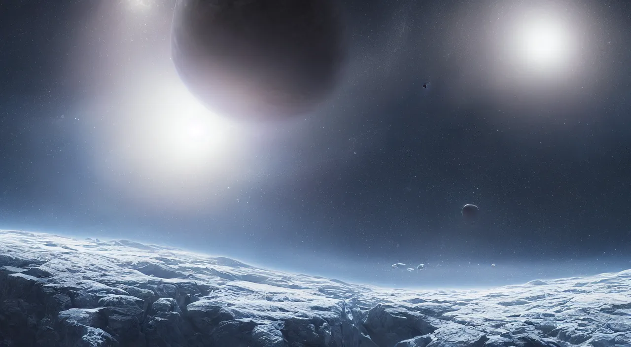 Image similar to hyper realistic matte painting of frozen flat earth planet in the outer space, highly detailed, trending on artstation, concept art, sharp focus, art by jan matejko