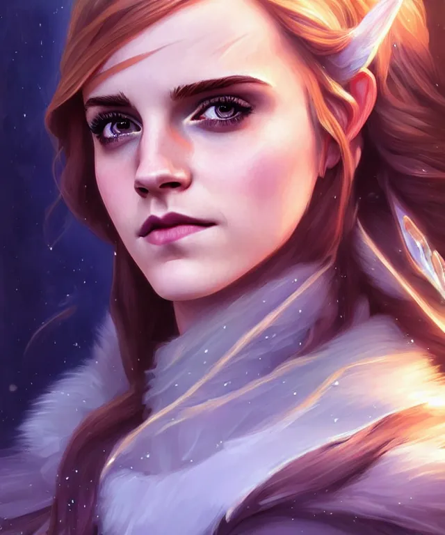 Image similar to Emma Watson as a ice magician, crystal maiden from dota 2, sci-fi, amber eyes, face, long hair, fantasy, intricate, elegant, highly detailed, digital painting, artstation, concept art, smooth, sharp focus, illustration, art by artgerm and greg rutkowski and alphonse mucha