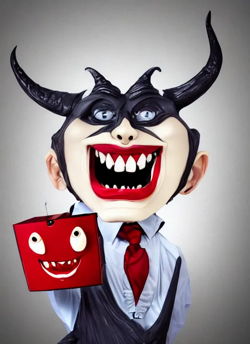 Image similar to a grinning devil dressed as an accountant, spectacles, digital art, character portrait, high quality, 8 k, detailed,