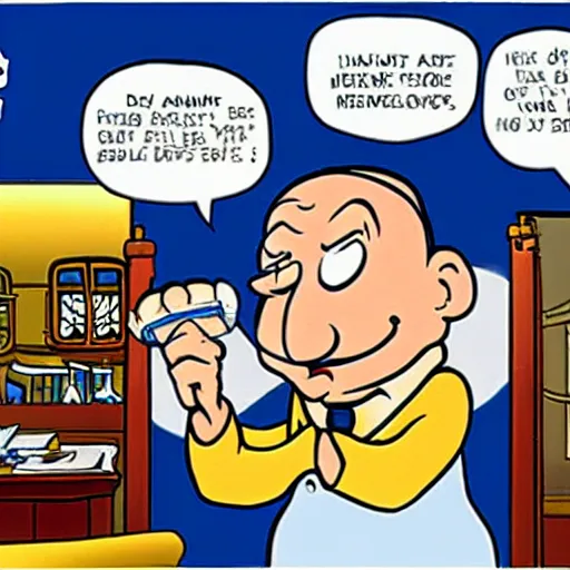 Prompt: a cartoon character of Benjamin netanyahu by Carl Barks.