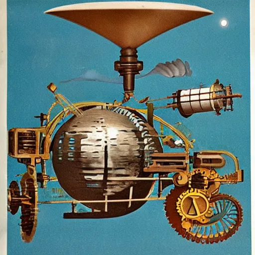 Prompt: 1960 magazine cut out collage of steam punk machinery terraforming Jupiter, Horst Jansen,