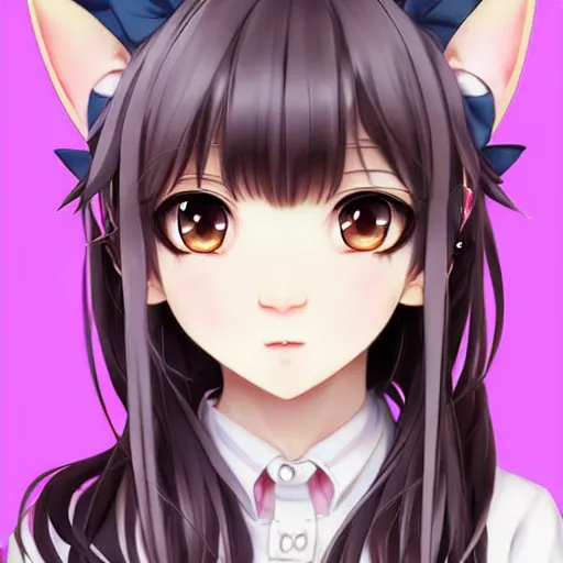 Image similar to nekopara fantastically detailed eyes cute girl portrait with fantastically detailed cat ears!!!!!!!!!!!! dressed like a cat modern anime style, made by Laica chrose, Mina Petrovic, Ross Tran, WLOP, Ruan Jia and Artgerm, Range Murata and William-Adolphe Bouguereau, Cell shading modern anime trending professional digital art unreal Engine Fantasy Illustration. award winning, Artstation, intricate details, realistic, Hyperdetailed, 8k resolution