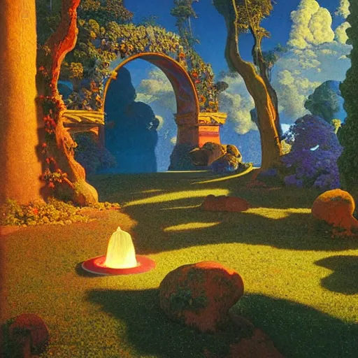 Image similar to a portal to another world glowing!!! with colorful kaleidoscopic light magic. detailed. rule of thirds. intricate. sharp focus. wide angle. unreal engine 8 k. painting by maxfield parrish. wlop. greg rutkowski.