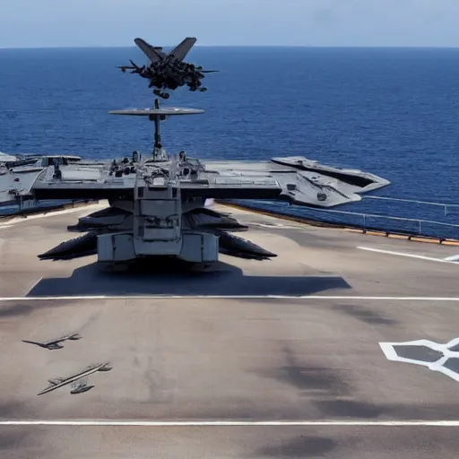 Prompt: a tie fighter lands on a usa aircraft carrier