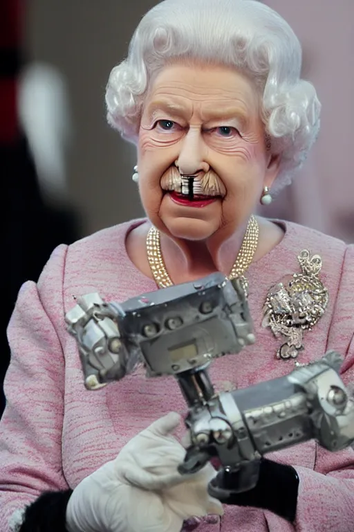 Prompt: queen elizabeth ii finding out she is a robot