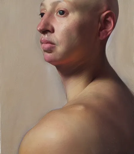 Image similar to a high quality, high detail, portrait of an attractive non - binary bald person by jenny saville