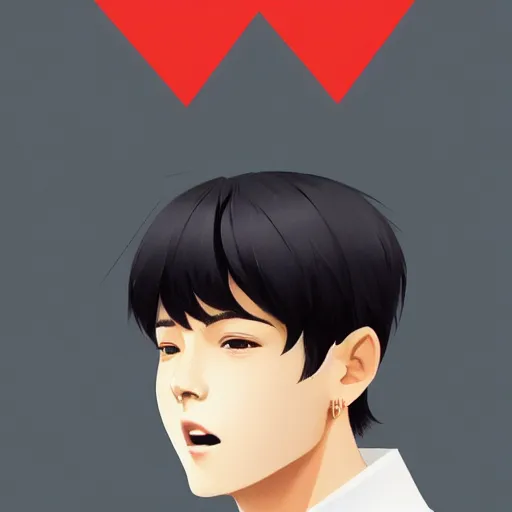 Image similar to a headshot of a very happy bts jimin closed smile - short black hair wearing male school uniform, sharp focus, illustration, morandi color scheme, art station, high detailed, by ilya kuvshinov, gorillaz art