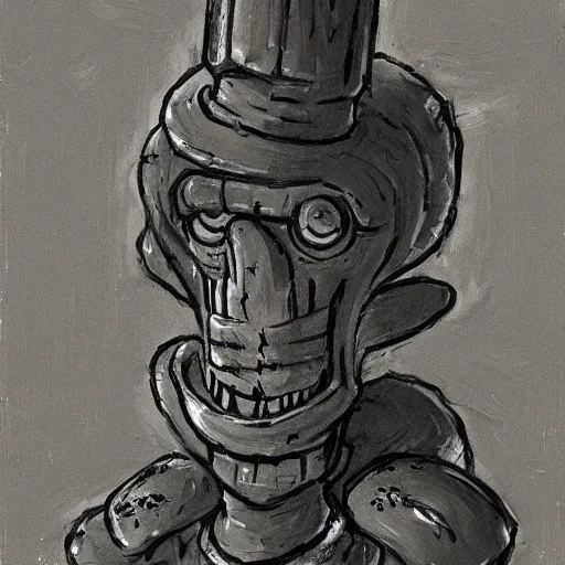 Prompt: squidward as a dark souls boss by Frank Auerbach