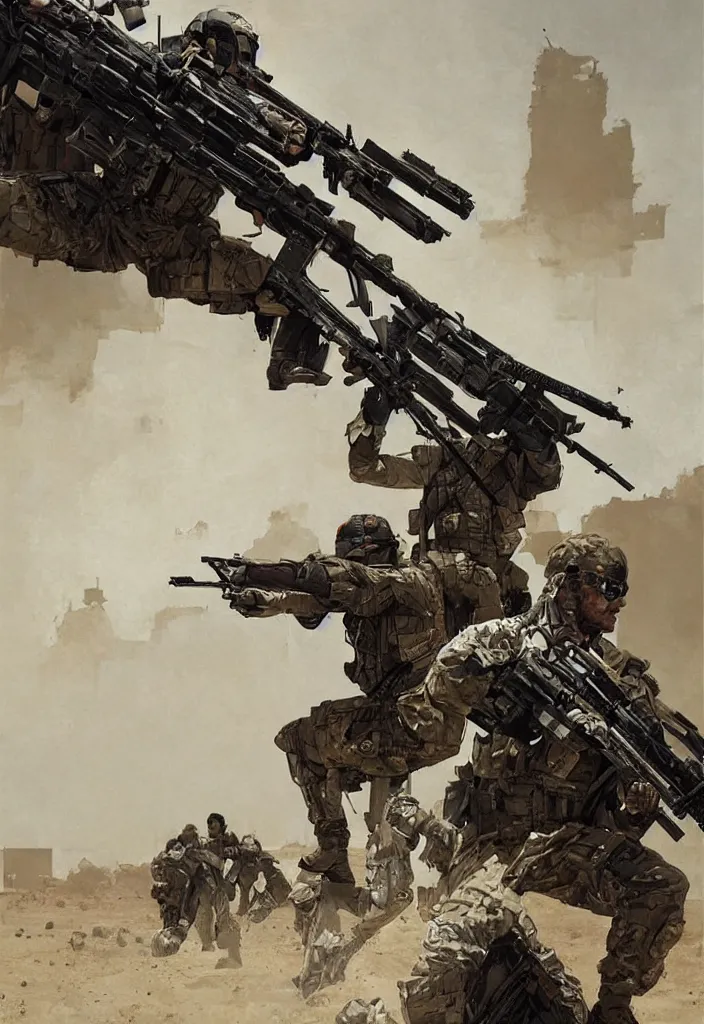 Prompt: Soldiers aim their Desert Eagles at each other's heads in a Mexican standoff, by Greg Rutkowski, hyper detailed modern European ink painting, symmetry, a masterpiece, inspired by Metal Gear Solid, movie poster art