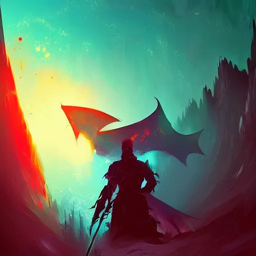 Image similar to a hero slaying a dragon, high fantasy, magical, mythical, digital art, trending on artstation, by alena aenami, by petros afshar, by anton fadeev, by anato finnstark