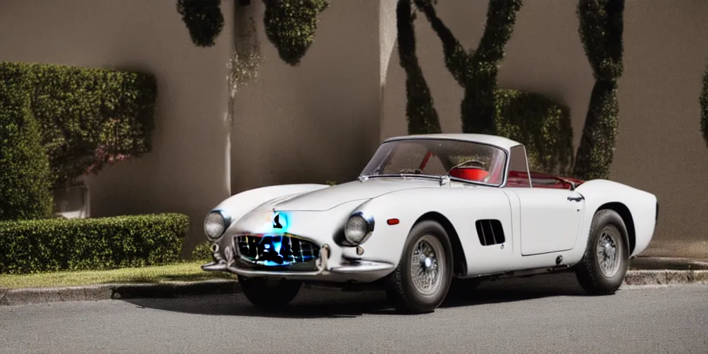 Image similar to photograph, 1958 FERRARI 250 GT, roadster, by Peter Singhof, press release, cinematic, PCH, 8k, depth of field, bokeh. rule of thirds