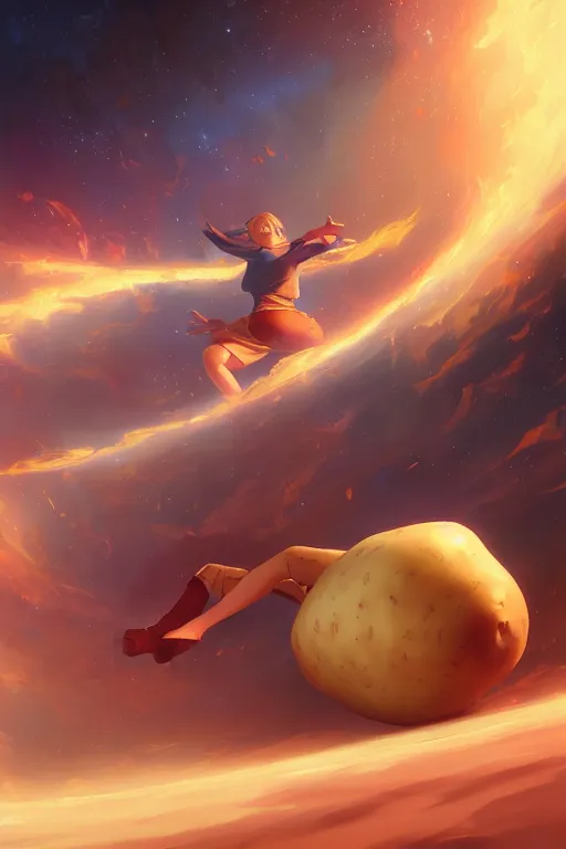 Image similar to fresh potato floating in galaxy, behance hd by jesper ejsing, by rhads, makoto shinkai and lois van baarle, ilya kuvshinov, rossdraws radiating a glowing aura global illumination ray tracing hdr