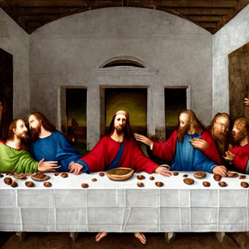 Prompt: cate blanchett as Jesus in the last supper by Leonardo davinci