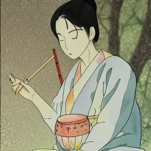 Prompt: hayao miyazaki in the tale of princess kaguya ( 2 0 1 3 ), beautiful, bright, smooth, wholesome, watercolor