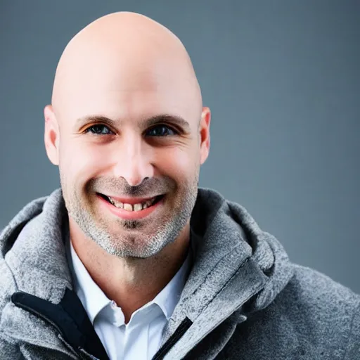 Prompt: Handsome bald white man in a snowstorm. High quality, ultra detail.