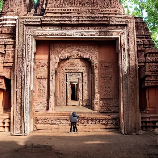 Prompt: a portal, opening in a huge ancient indian temple