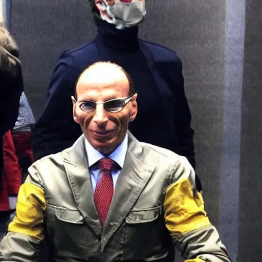 Image similar to Enrico Letta obtaining the ultimate power and driving a Metal Gear