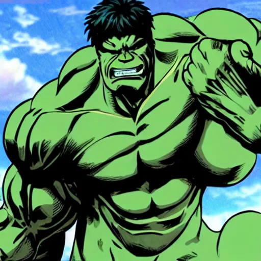 Prompt: the hulk as a smurf, anime