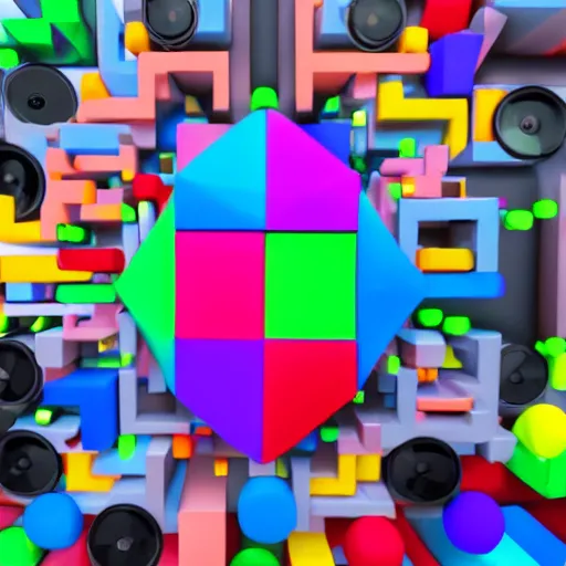 Prompt: 3 d render of an art piece colorful, surrounded by music, videogames, very detailed