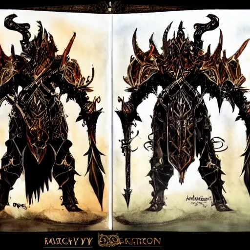 Prompt: heavy knight concept art inspired by archaon the everchosen, dark fantasy, intricate, highly detailed