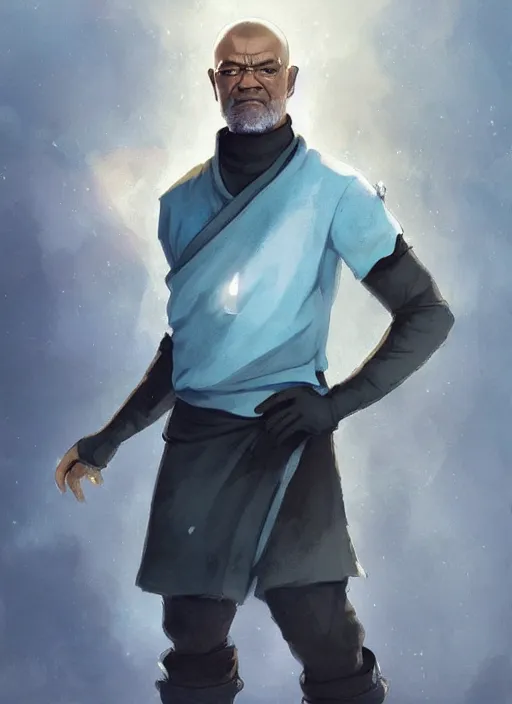 Prompt: Laurence Fishburne in Avatar: the last airbender, designed by Bryan Konietzko, by Greg Rutkowski