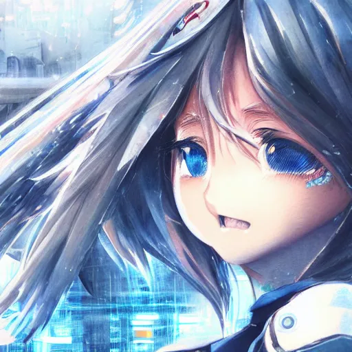 Image similar to dynamic composition, motion, ultra-detailed, incredibly detailed, a lot of details, amazing fine details and brush strokes, colorful and grayish palette, smooth, HD semirealistic anime CG concept art digital painting, watercolor oil painting of Clean and detailed post-cyberpunk sci-fi close-up schoolgirl in asian city in style of cytus and deemo, blue flame, relaxing, calm and mysterious vibes,, by a Chinese artist at ArtStation, by Huang Guangjian, Fenghua Zhong, Ruan Jia, Xin Jin and Wei Chang. Realistic artwork of a Chinese videogame, gradients, gentle an harmonic grayish colors. set in half-life 2, Matrix, GITS, Blade Runner, Neotokyo Source, Syndicate(2012), dynamic composition, beautiful with eerie vibes, very inspirational, very stylish, with gradients, surrealistic, dystopia, postapocalyptic vibes, depth of field, mist, rich cinematic atmosphere, perfect digital art, mystical journey in strange world