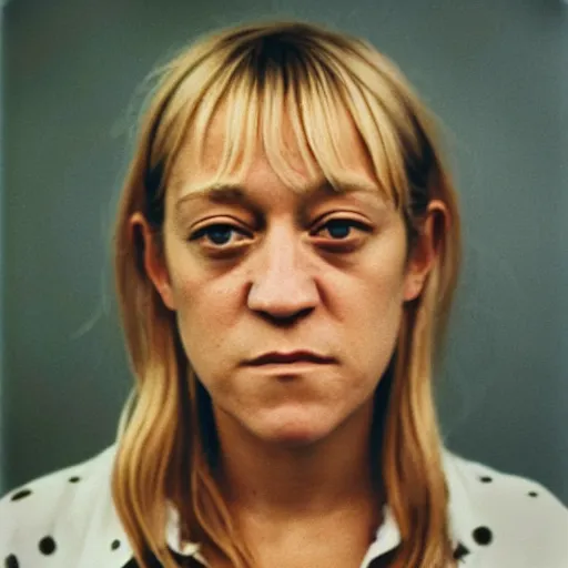 Image similar to Mugshot Portrait of Chloe Sevigny, taken in the 1970s, photo taken on a 1970s polaroid camera, grainy, real life, hyperrealistic, ultra realistic, realistic, highly detailed, epic, HD quality, 8k resolution, body and headshot, film still, front facing, front view, headshot and bodyshot, detailed face, very detailed face