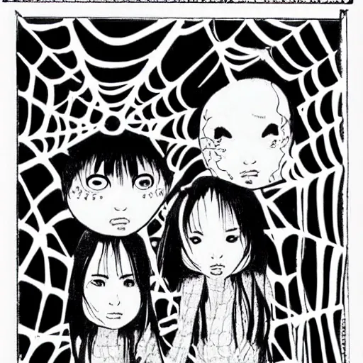 Image similar to female twins in a spider web by junji ito