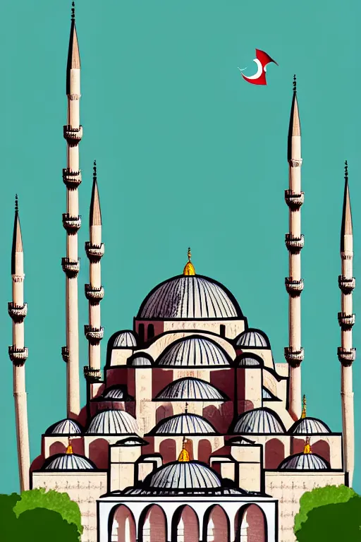 Image similar to mosque in istanbul, illustration, in the style of katinka reinke