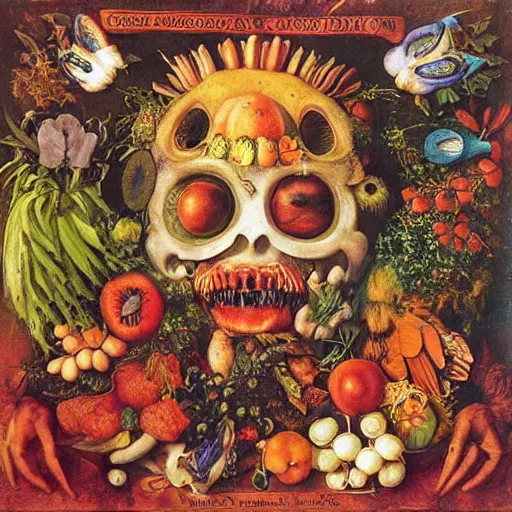 Image similar to album cover, psychedelic, giuseppe arcimboldo