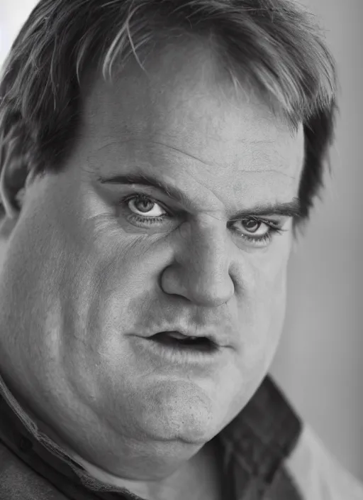 Image similar to DSLR photo portrait still of 58 year old age 58 Chris Farley at age 58!!!, 85mm f1.8