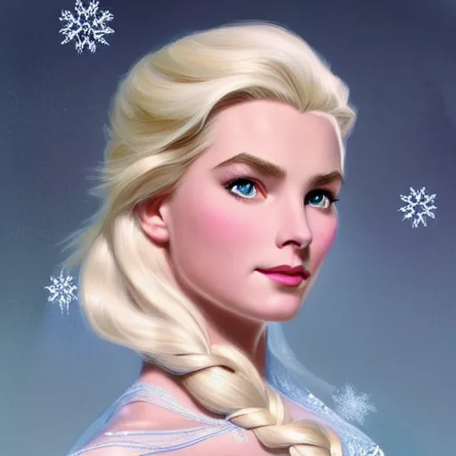 Prompt: Blonde Grace Kelly as Elsa from Frozen, western, D&D, fantasy, intricate, elegant, highly detailed, digital painting, artstation, concept art, matte, sharp focus, illustration, art by Artgerm and Greg Rutkowski and Alphonse Mucha