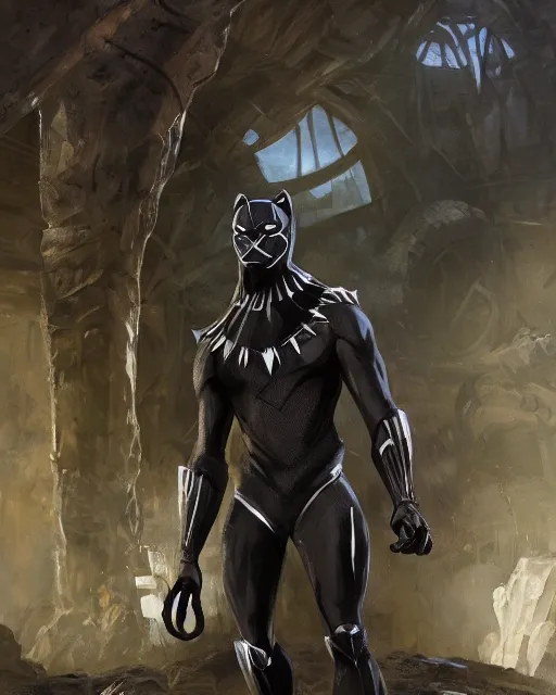 Image similar to oil painting of anthropomorphized black panther, detective clothes, close shot, full body, dark steampunk mine shaft background, sharp focus, fantasy style, octane render, volumetric lighting, 8k high definition, by greg rutkowski, highly detailed, trending on art Station, dungeons and dragons artwork, centered