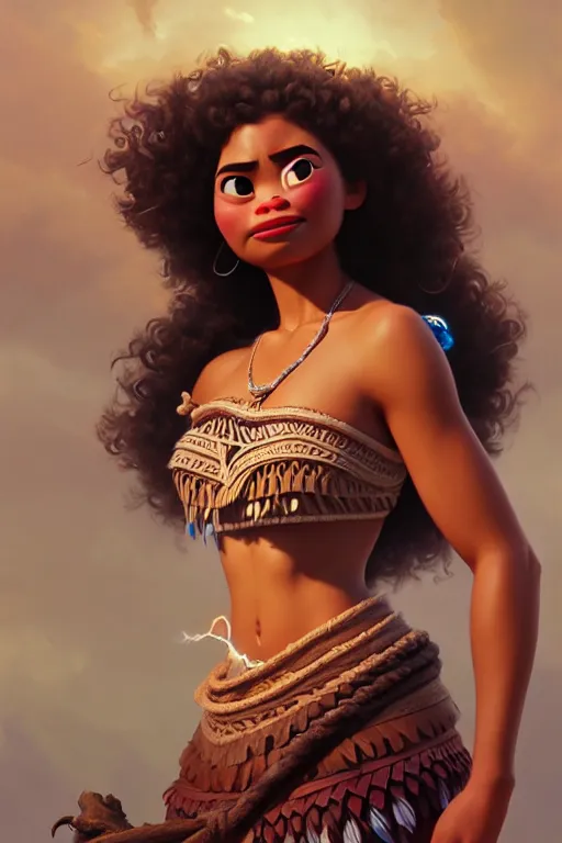 Prompt: moana, hyper detailed, digital art, ue, artstation, natural lighting, studio quality, smooth render, by caravaggio, artgerm, greg rutkowski, peter mohrbacher, hajime sorayama, boris vallejo, craig mullins, intricate fractal lace