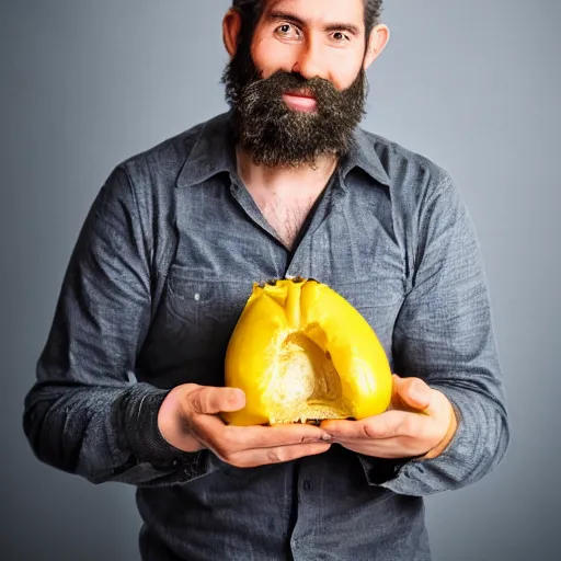 Image similar to man with beard holding a patty pan, photo