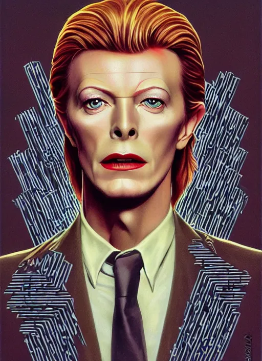 Image similar to twin peaks poster art, portrait of david bowie lost in the maze, other dimension, this is his fate for the next two years, by michael whelan, rossetti bouguereau, artgerm, retro, nostalgic, old fashioned